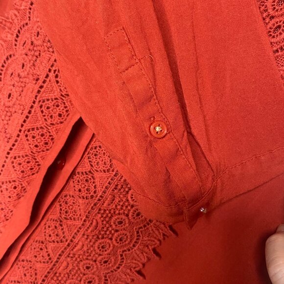 Maeve Anthropology Button Down Blouse Womens Size 6 Rust Red Lace Cotton Blend C - Picture 7 of 11